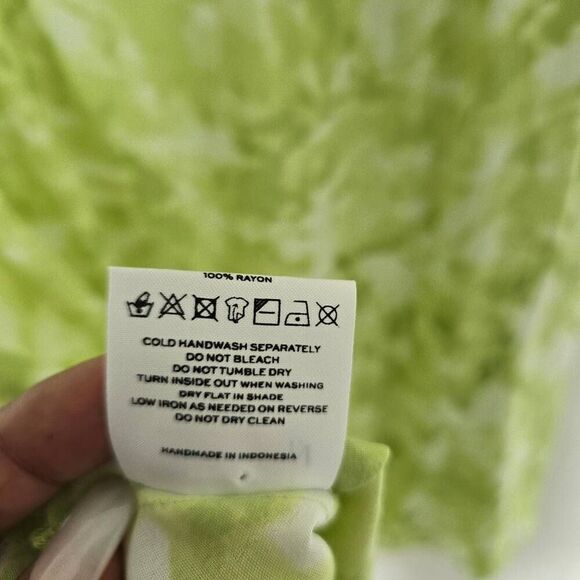 Faithfull The Brand Mini Dress Women's Size 6 Green White Tie Dye Long Sleeve - Picture 13 of 14